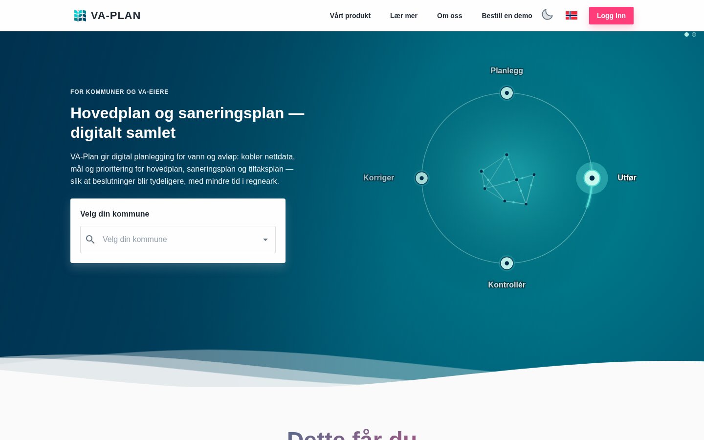 The va-plan.no home page showing the digital planning platform
